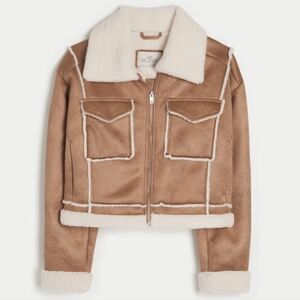 HOLLISTER CROP FAUX SHEARLING BIKER JACKET
